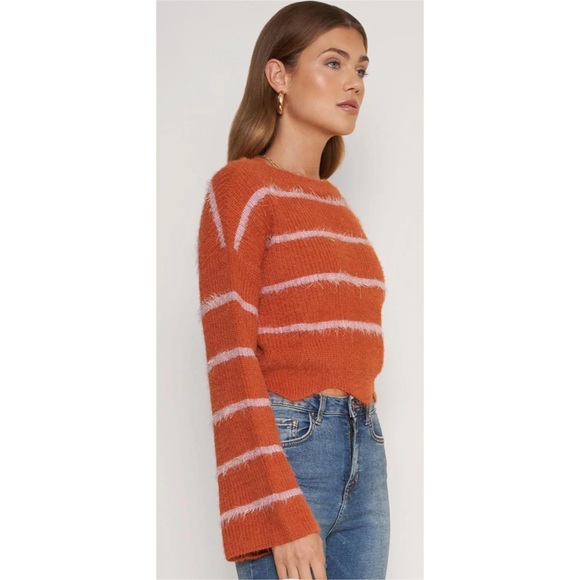 NWT GIANNI BINI GB Orange Striped Eyelash Long Sleeve Sweater - Picture 5 of 14